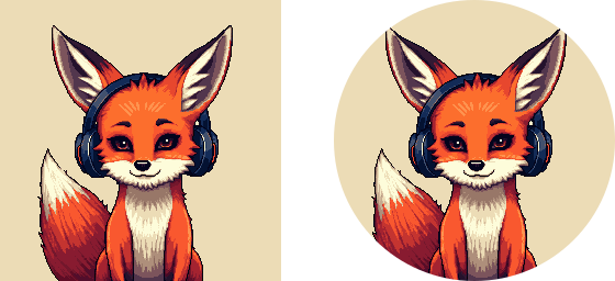 The same fox avatar shown as a square and with Discord's circle crop applied